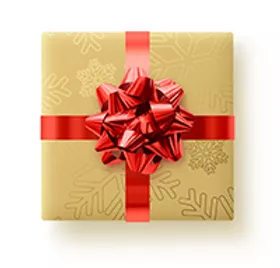 Gift with gold wrapping paper and red bow