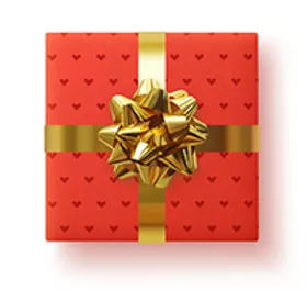 Gift with red wrapping paper and gold bow